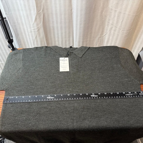 Inserch Mens Large Pullover Sweater knit polo long sleeve deep gray charcoal - Picture 4 of 4